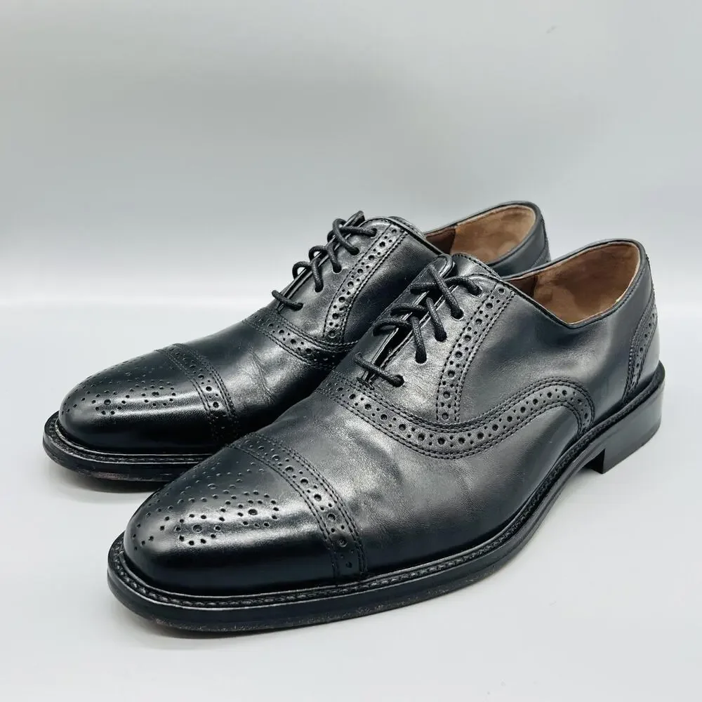 Johnston & Murphy Shoes Mens 8.5 Black Leather Cap Toe Oxford Dress Brogue